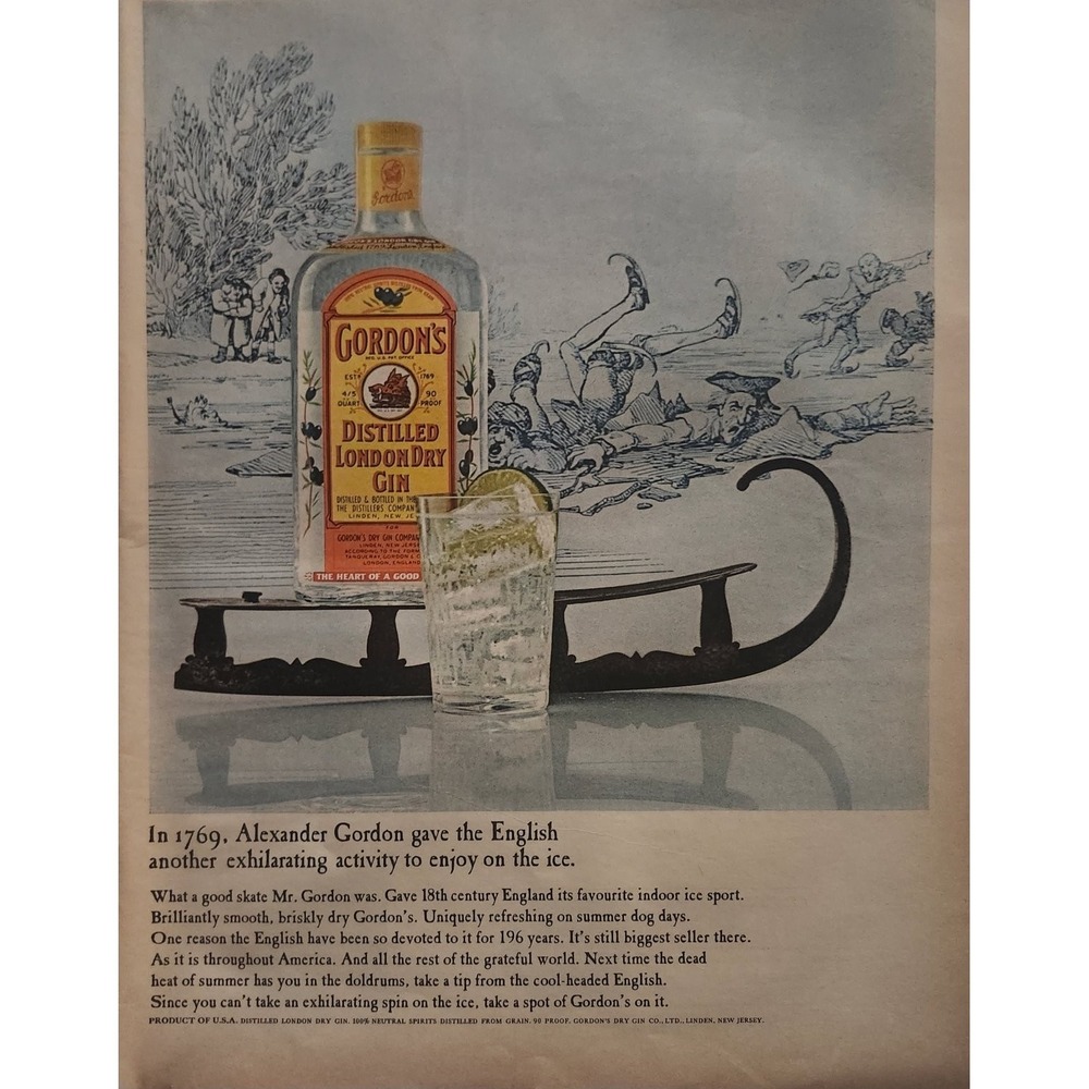 Gordon's Gin Magazine Ad 1965 "The Heart of a Good Gin" Mid-Century 10x13